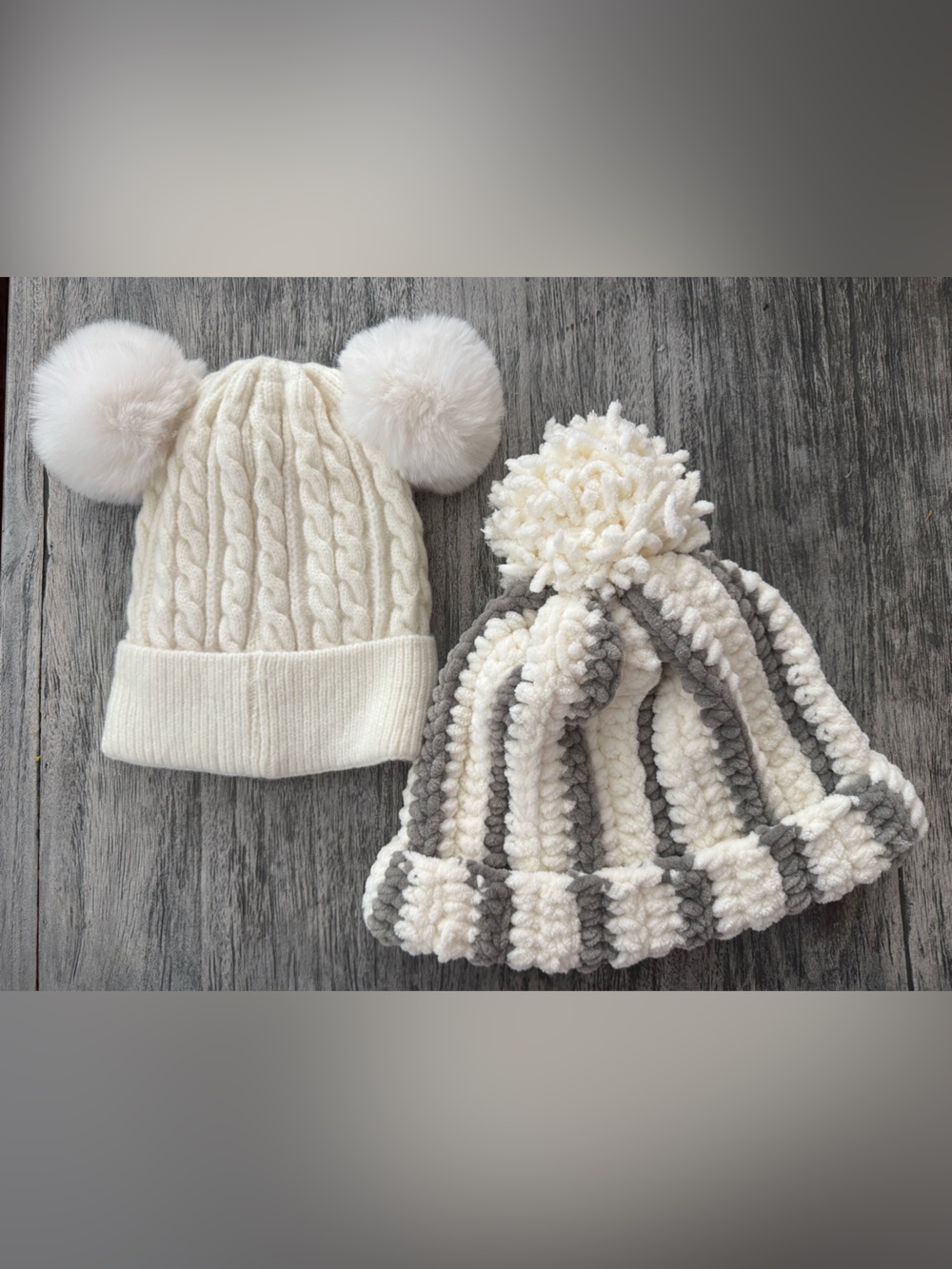 Lot of 2 chunky knit women’s one size Beanie hats warm and cozy #NE322
